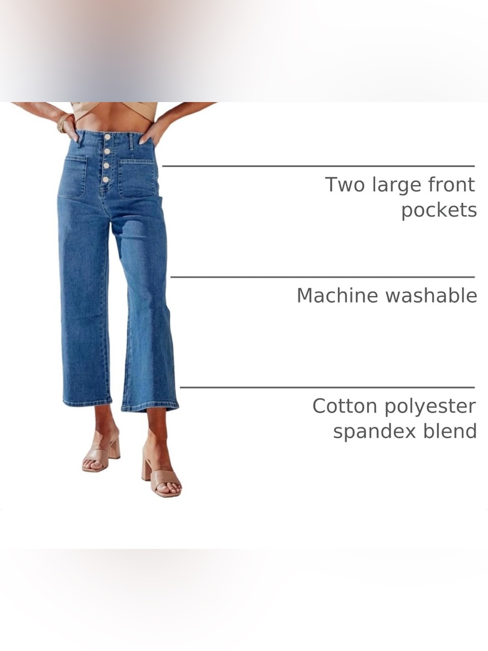 Sidefeel High-Waist Button-Front Wide Leg Jeans - Blue Sz 8